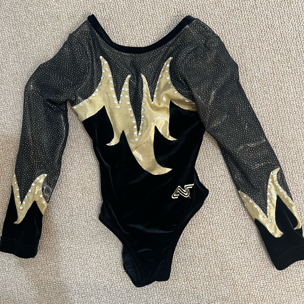 Sparkling Black and Gold Kids Leotard
